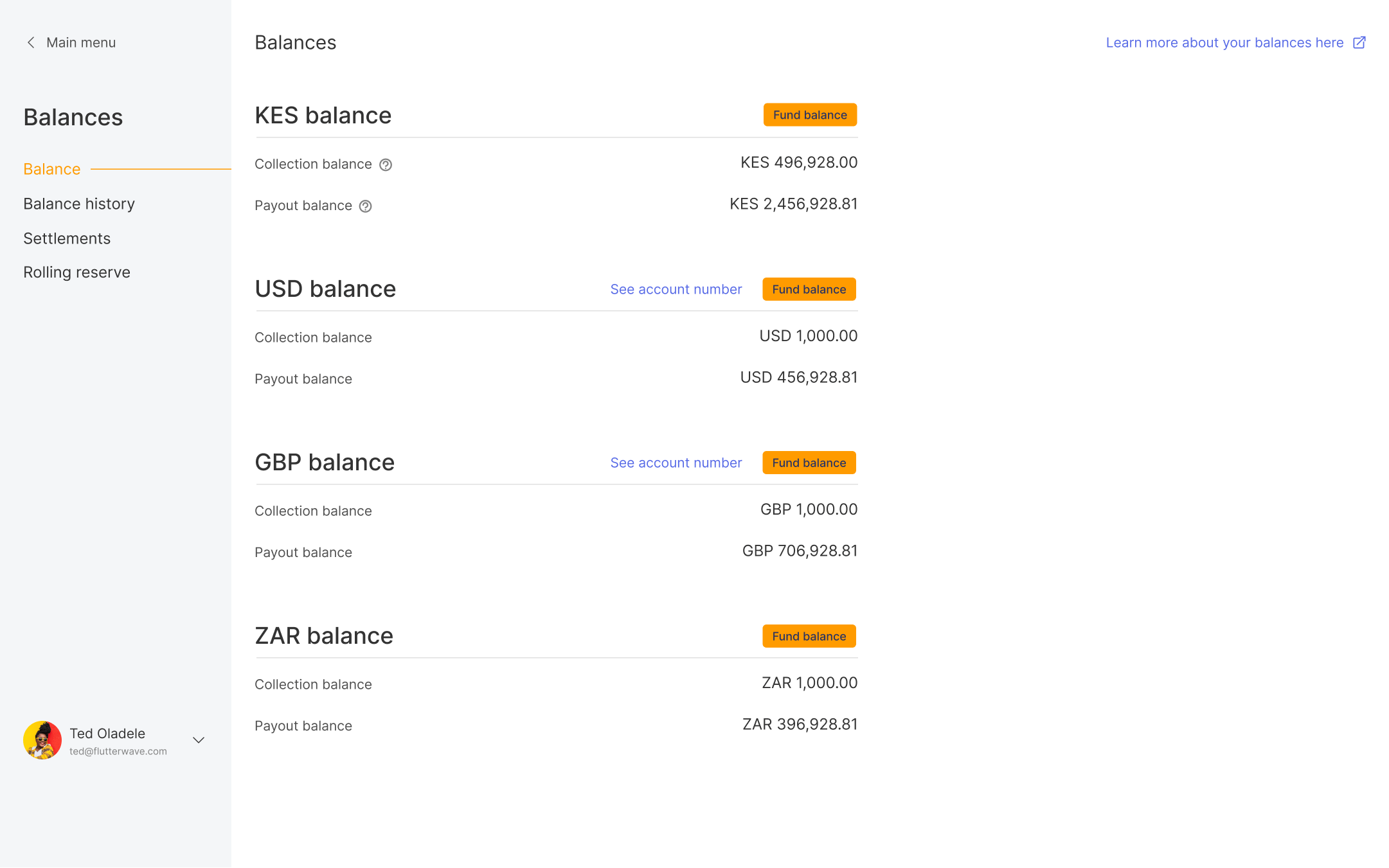 balances dashboard